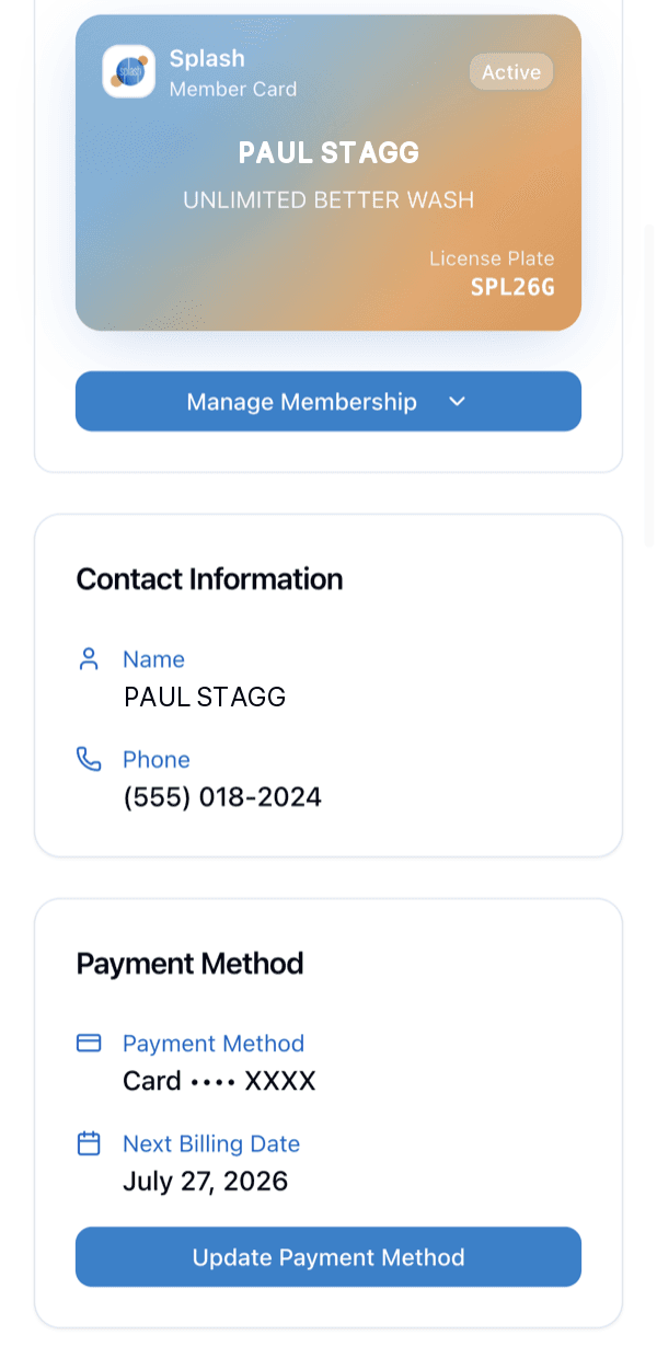 Splash membership card inside the Splash Wallet app